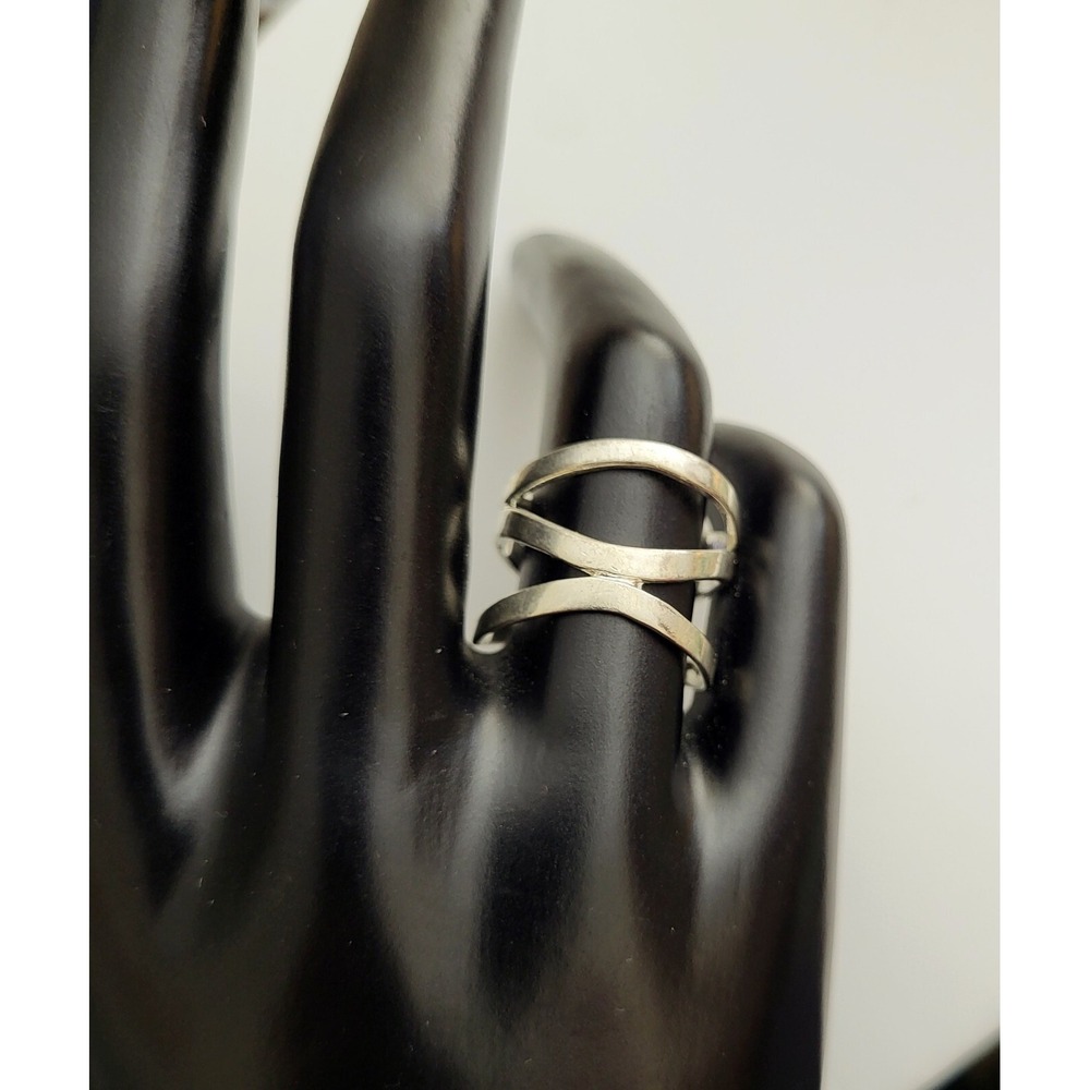 Vintage 925 Sterling Silver - Triple Band Wavy Caged Long Ring Women's Size 8‎